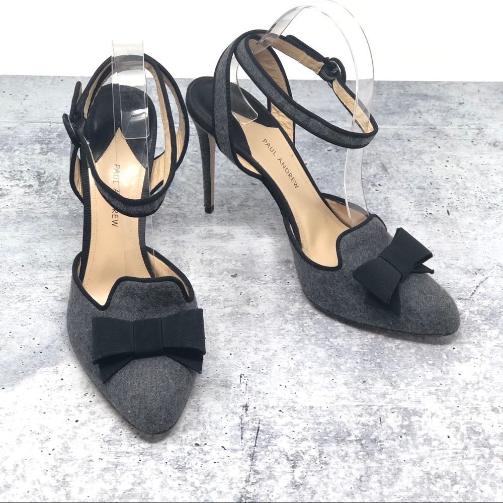 Paul Andrew Grey Black Bow Smoking Sandal Pump 40